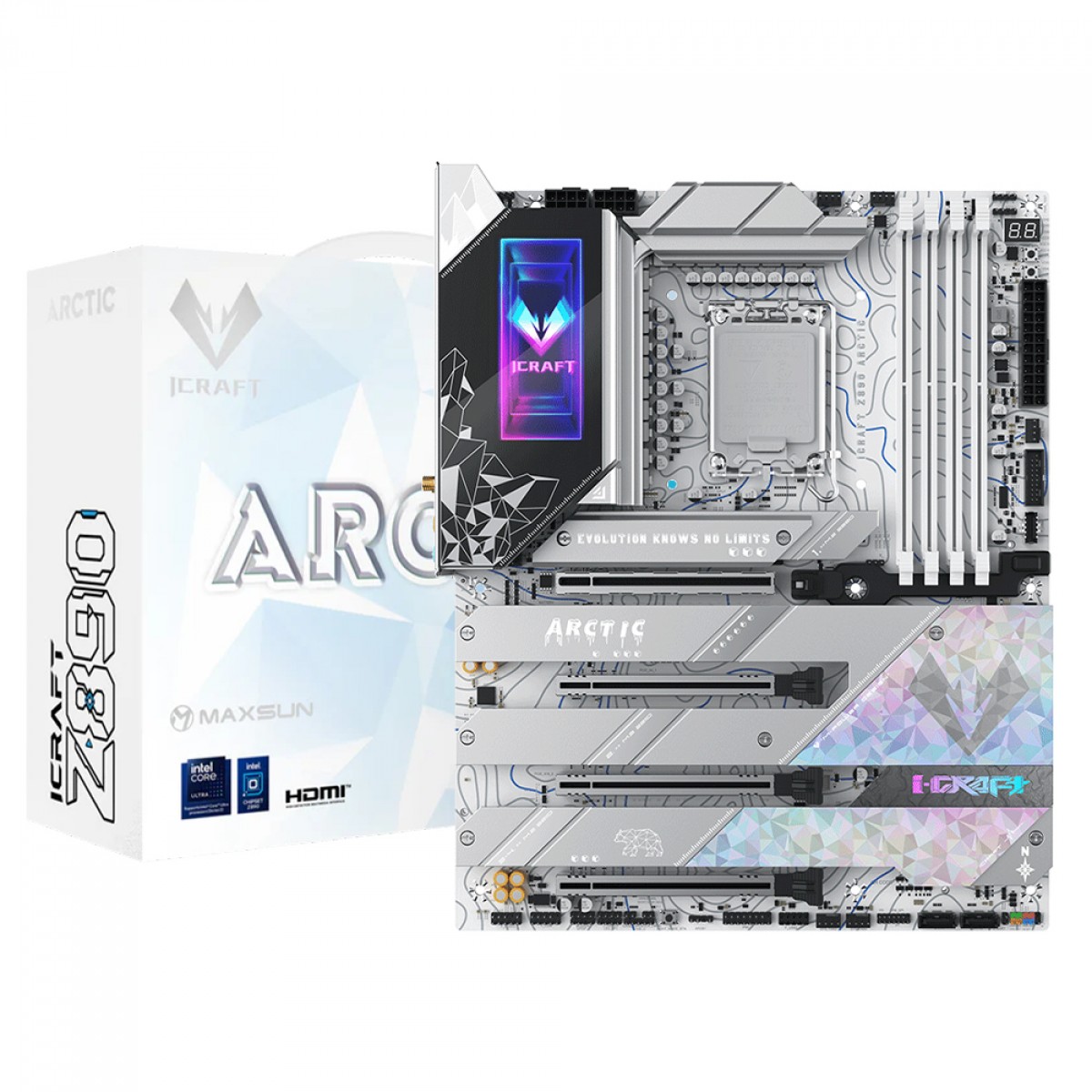 Placa Mãe Maxsun iCraft Z890 Arctic, Chipset Z890, Intel LGA 1851, ATX, DDR5, Branco