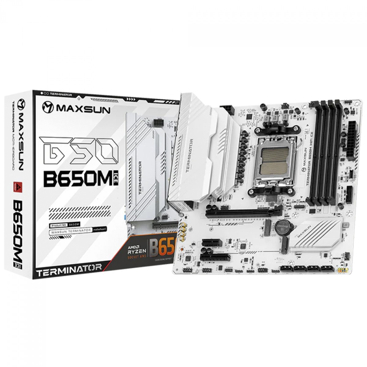 Placa Mãe Maxsun Terminator B650M WiFi ICE, Chipset B650, AMD AM5, mATX, DDR5