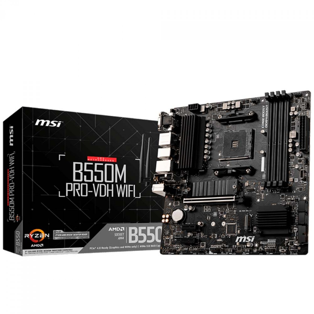 Placa Mãe MSI B550M PRO-VDH WIFI, Chipset B550, AMD AM4, mATX, DDR4