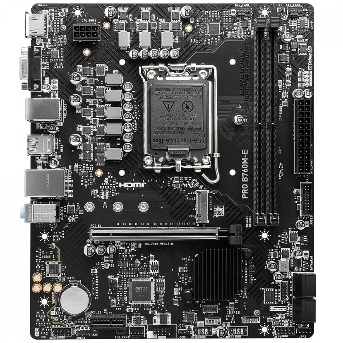 Placa Mãe MSI PRO B760M-E, Chipset B760, Intel LGA 1700, mATX, DDR5