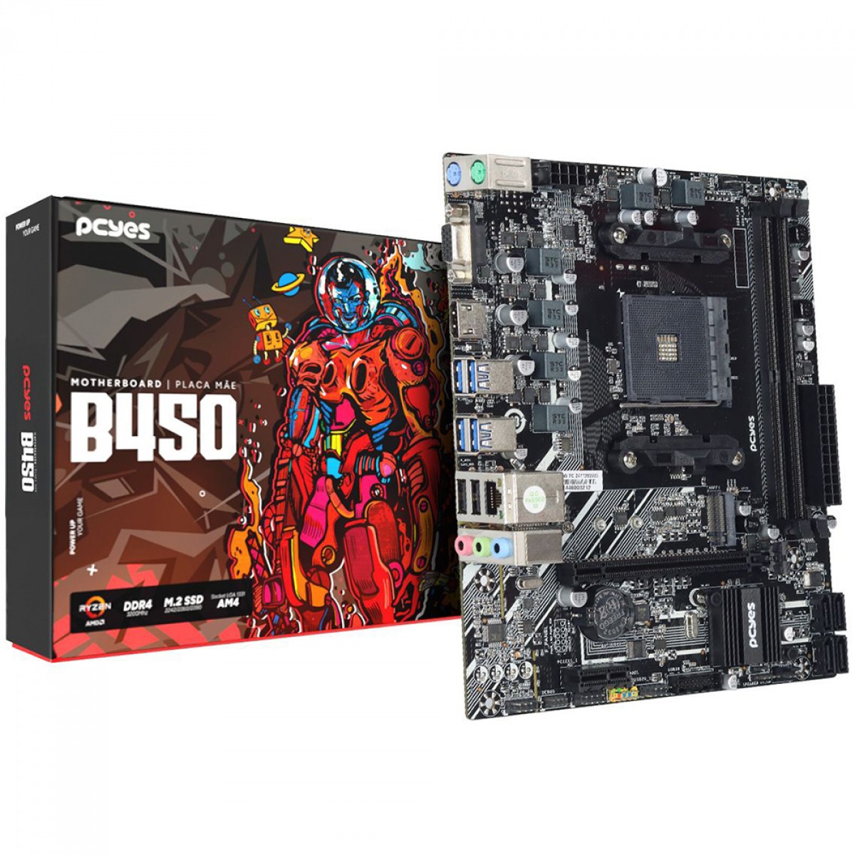 Placa Mãe PCYes B450, Chipset B450, AMD AM4, mATX, DDR4, PCYB450-RZ564