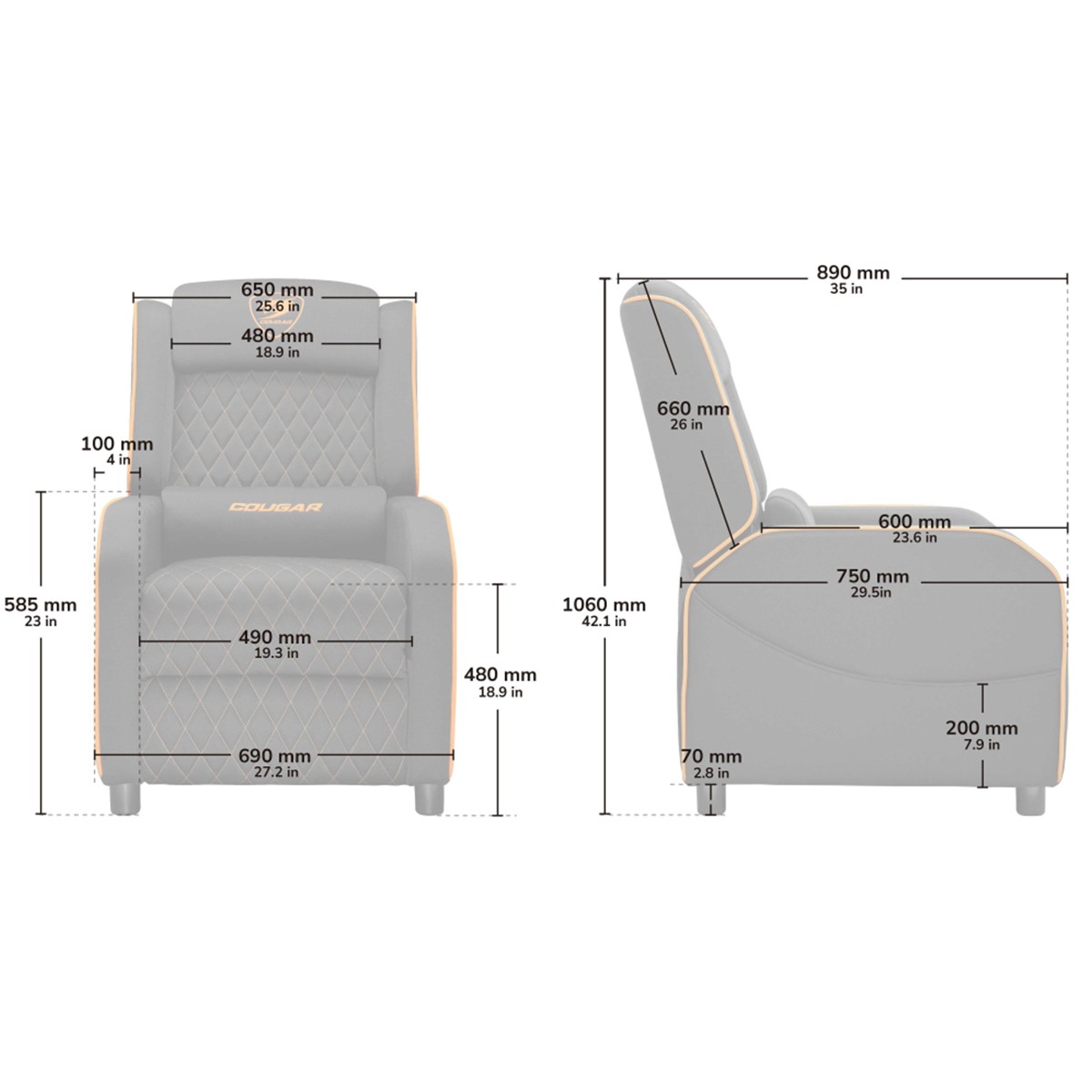 Poltrona Gamer Cougar Ranger One, Reclinável, Tecido, Preto e Laranja, 3MRAOORB.0001