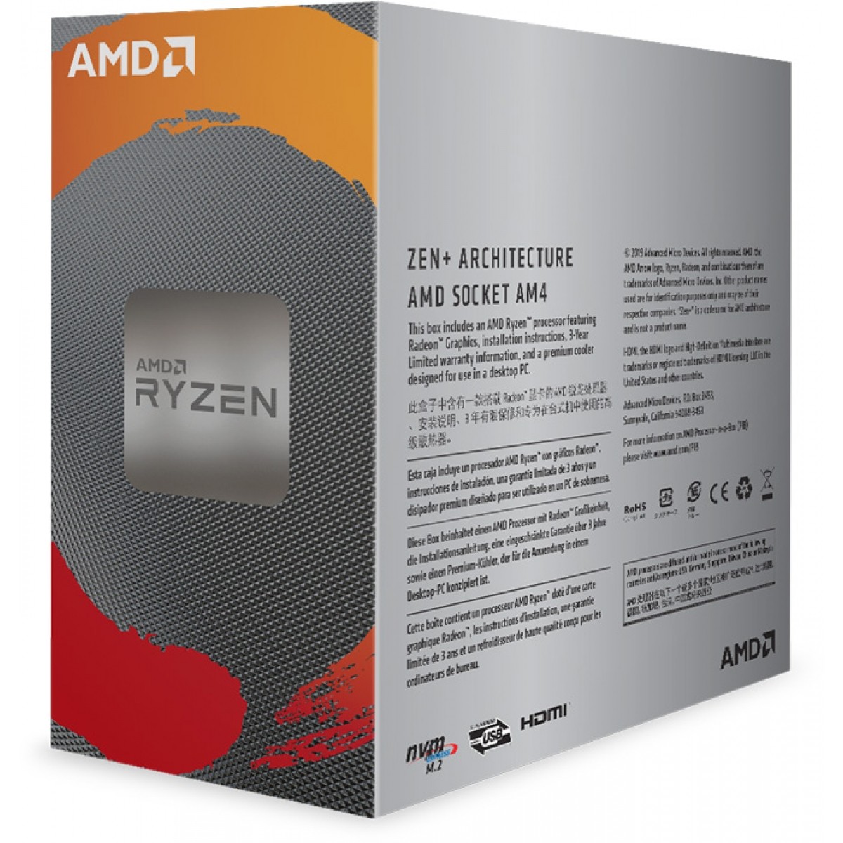 Processador AMD Ryzen 3 3200G, 3.6GHz (4.0GHz Turbo), 4-Cores 4-Threads, Cooler Wraith Stealth, AM4, YD3200C5FHBOX