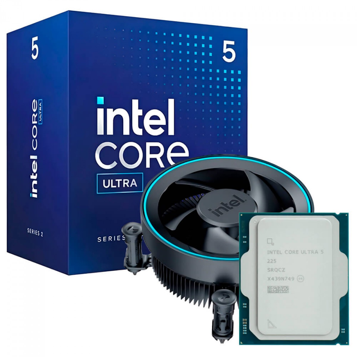 Processador Intel Core Ultra 5 225, Otimizado para IA, 3.3 Ghz (4.9Ghz Turbo), Série 2, 10-Cores 10-Threads, LGA 1851, BX80768225