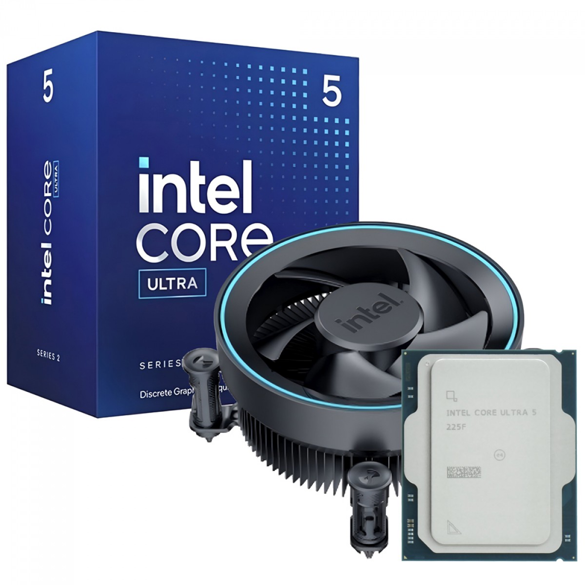 Processador Intel Core Ultra 5 225F, Otimizado para IA, 3.3 Ghz (4.9Ghz Turbo), Série 2, 10-Cores 10-Threads, LGA 1851, BX80768225F