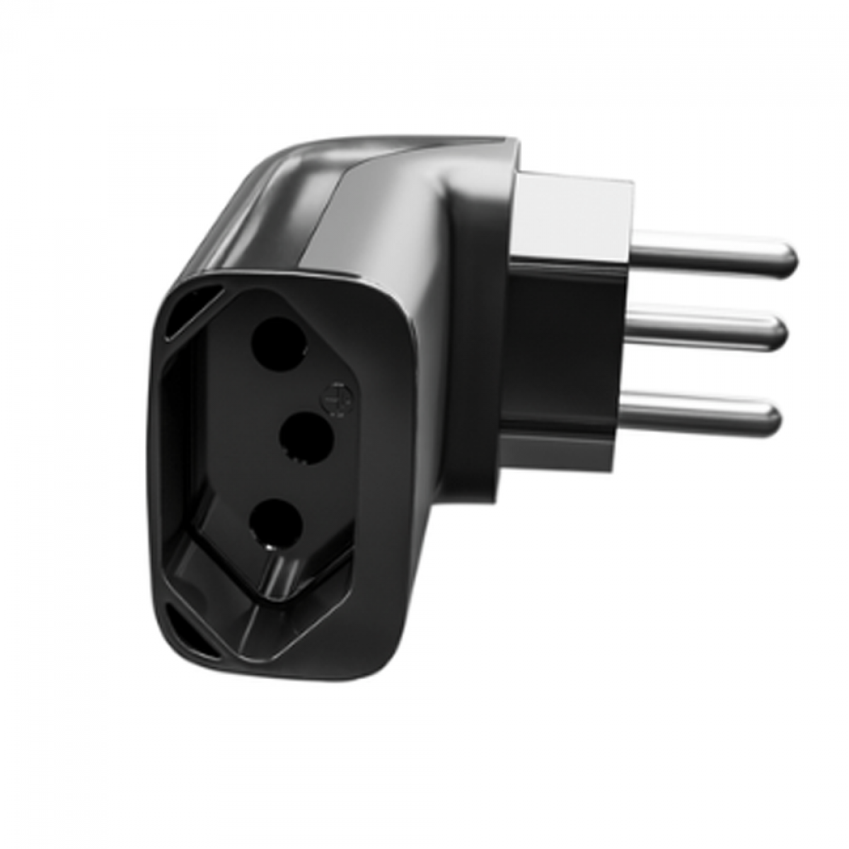 Protetor CLAMPER Pocket Fit, 3 Pinos, 10 Amperes, Bivolt, Formato Fit 90º, Preto