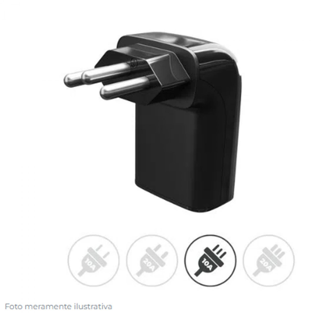 Protetor CLAMPER Pocket Fit, 3 Pinos, 10 Amperes, Bivolt, Formato Fit 90º, Preto