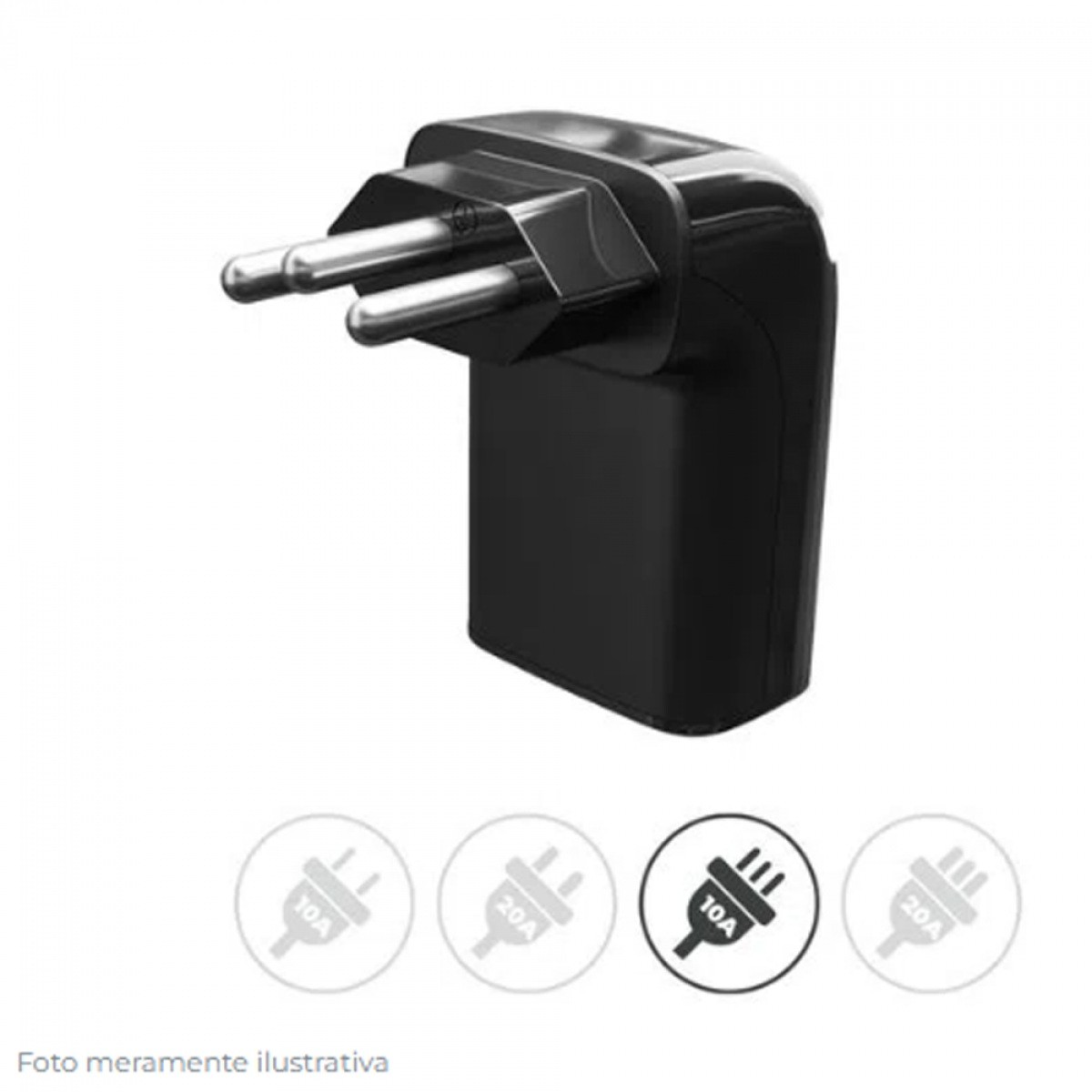 Protetor CLAMPER Pocket Fit 3P, 3 Pinos, 10 Amperes, Bivolt, Formato Fit 90º, Preto