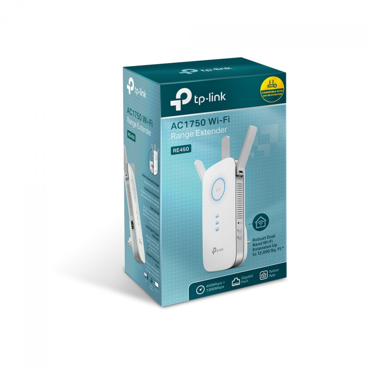 Repetidor Wi-Fi Tp-Link AC1750, 450/1300Mbps, 3 Antenas, Branco, RE450