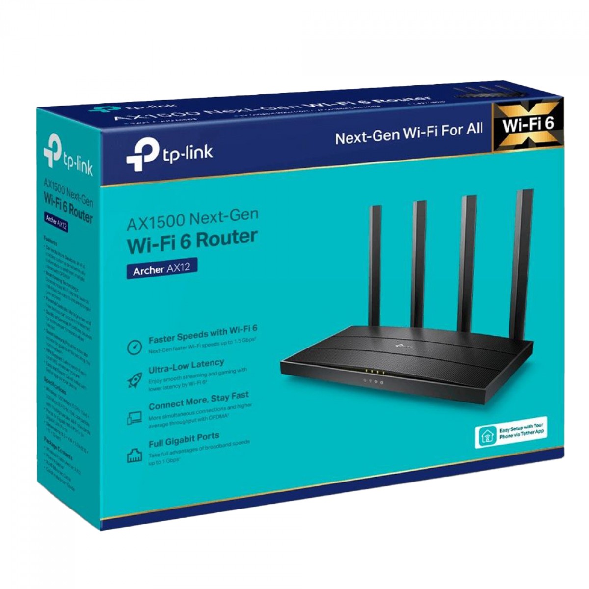 Roteador TP-LINK Wireless Archer AX12, Wi-Fi 6, AX1500 Dual Band, 2.4/5Ghz, AX1500, 4 Antenas