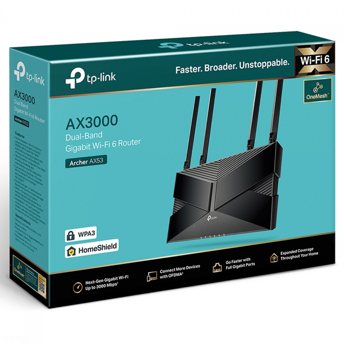 Roteador TP-Link Wireless Archer AX53 Wi-Fi 6, AX3000, Dual Band Gigabite, Com 4 Antenas