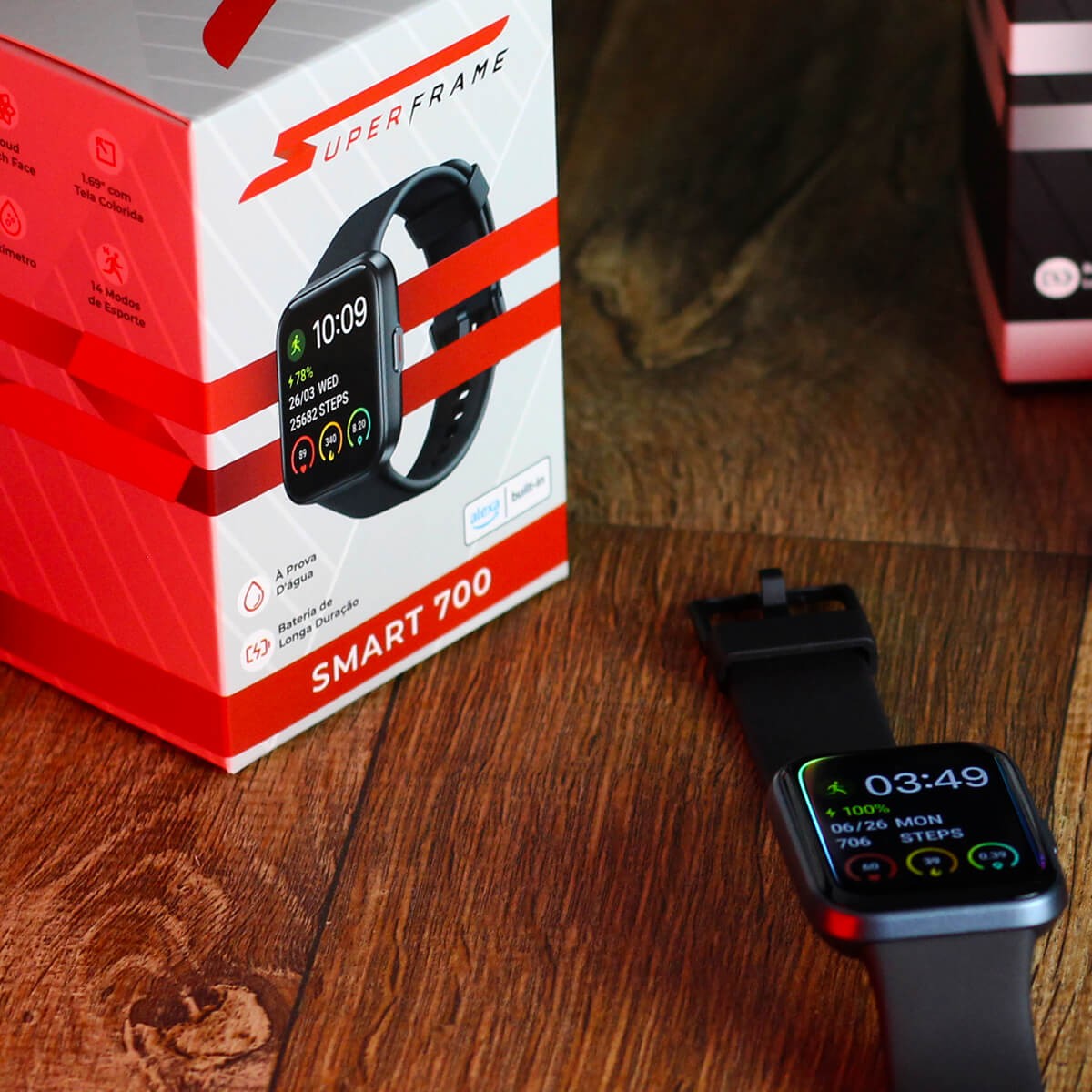 Relógio SmartWatch SuperFrame Smart 700, 1.69", Bluetooth, Monitoramento de Frequência Cardíaca, Music Control, Compativel com Alexa, Homologado pela ANATEL, Black, SW-700-P