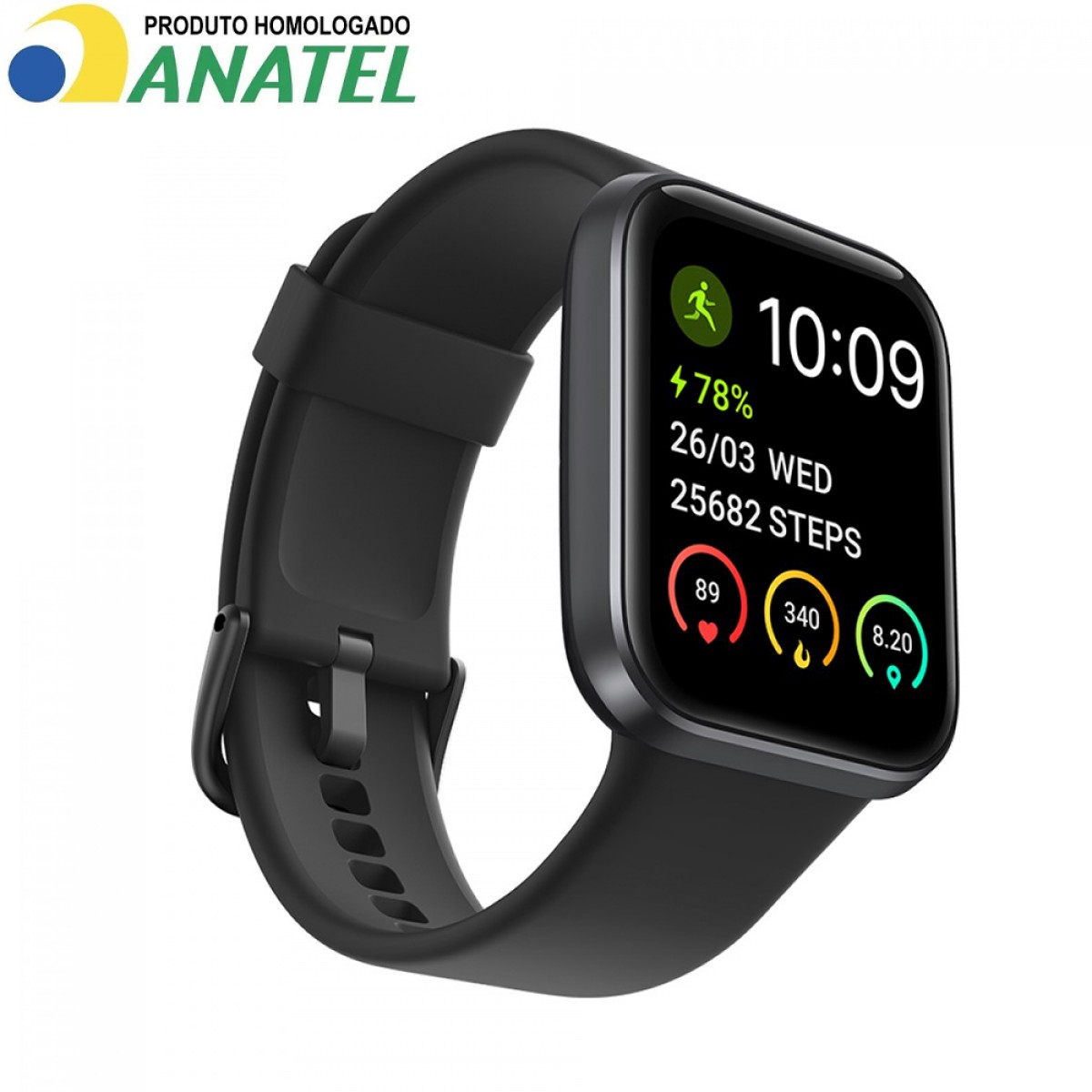 Relógio SmartWatch SuperFrame Smart 700, 1.69", Bluetooth, Monitoramento de Frequência Cardíaca, Music Control, Compativel com Alexa, Homologado pela ANATEL, Black, SW-700-P