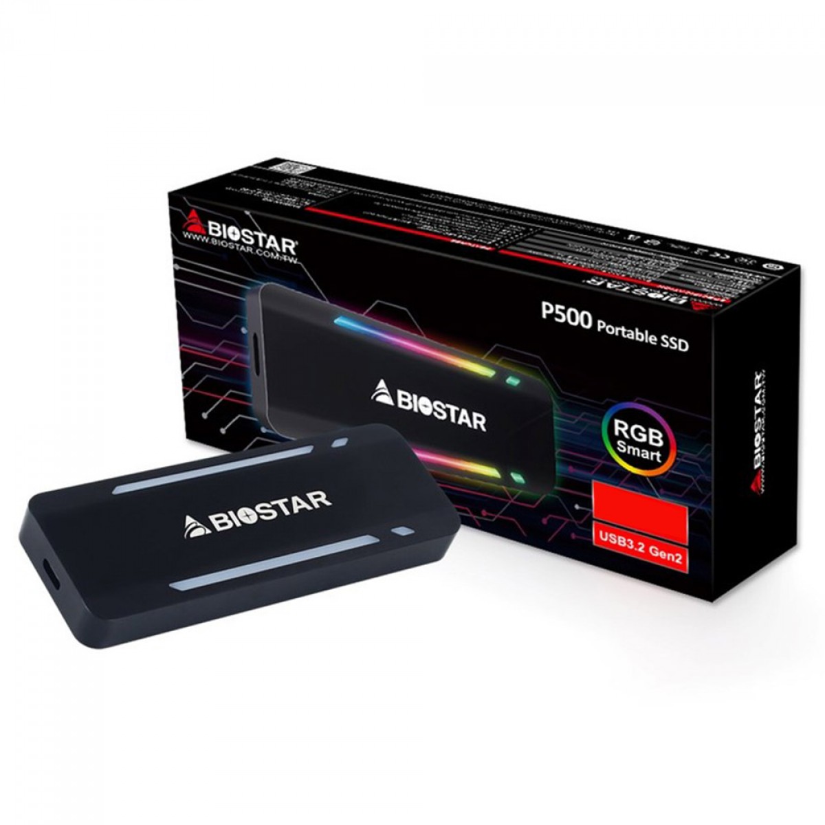 SSD Externo Portátil Biostar P500, 1TB, USB 3.2, SR10AP3E3T-PMABL-BS2