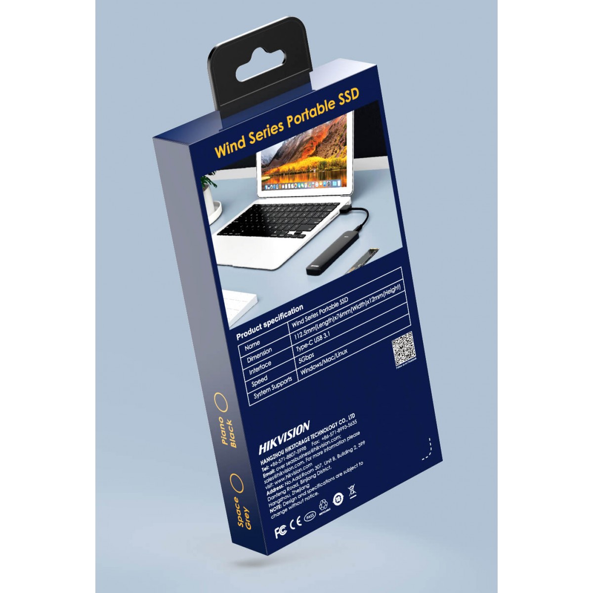 SSD Externo Portátil Hikvision Wind, 256GB, USB 3.1, HS-P0256BWD