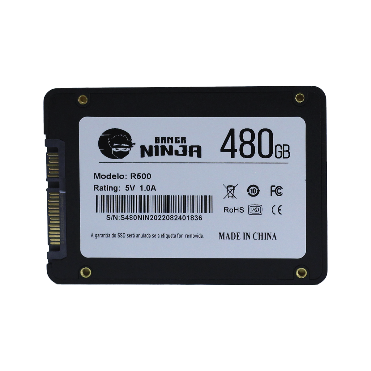 SSD Gamer Ninja Shuriken 480GB, Sata III, Leitura 500MBs E Gravação 400MBs, GN-SSD-SH/480GB