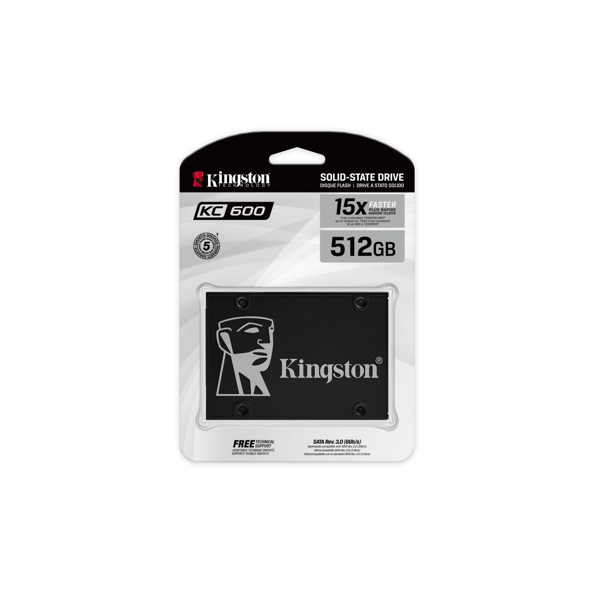 SSD Kingston KC600, 512GB, Sata, Leitura 550MB/s e Gravação 520MB/s, SKC600/512G
