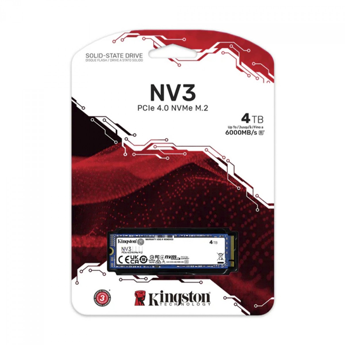 SSD Kingston NV3, 4TB, M.2 NVMe, 2280, PCIe 4.0, Leitura 6000MBs e Gravação 5000MBs, SNV3S/4000G