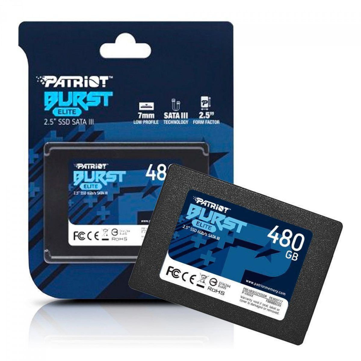 SSD Patriot Burst Elite, 480GB, Sata III, Leitura 450MB/s e Gravação 320MB/s, PBE480GS25SSDR