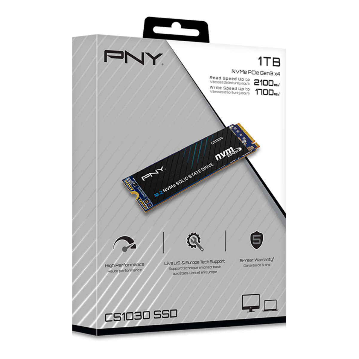 SSD PNY CS1030, 1TB, M.2 NVMe, Leitura 2100MBs e Gravação 1700MBs, M280CS1030-1TB-RB