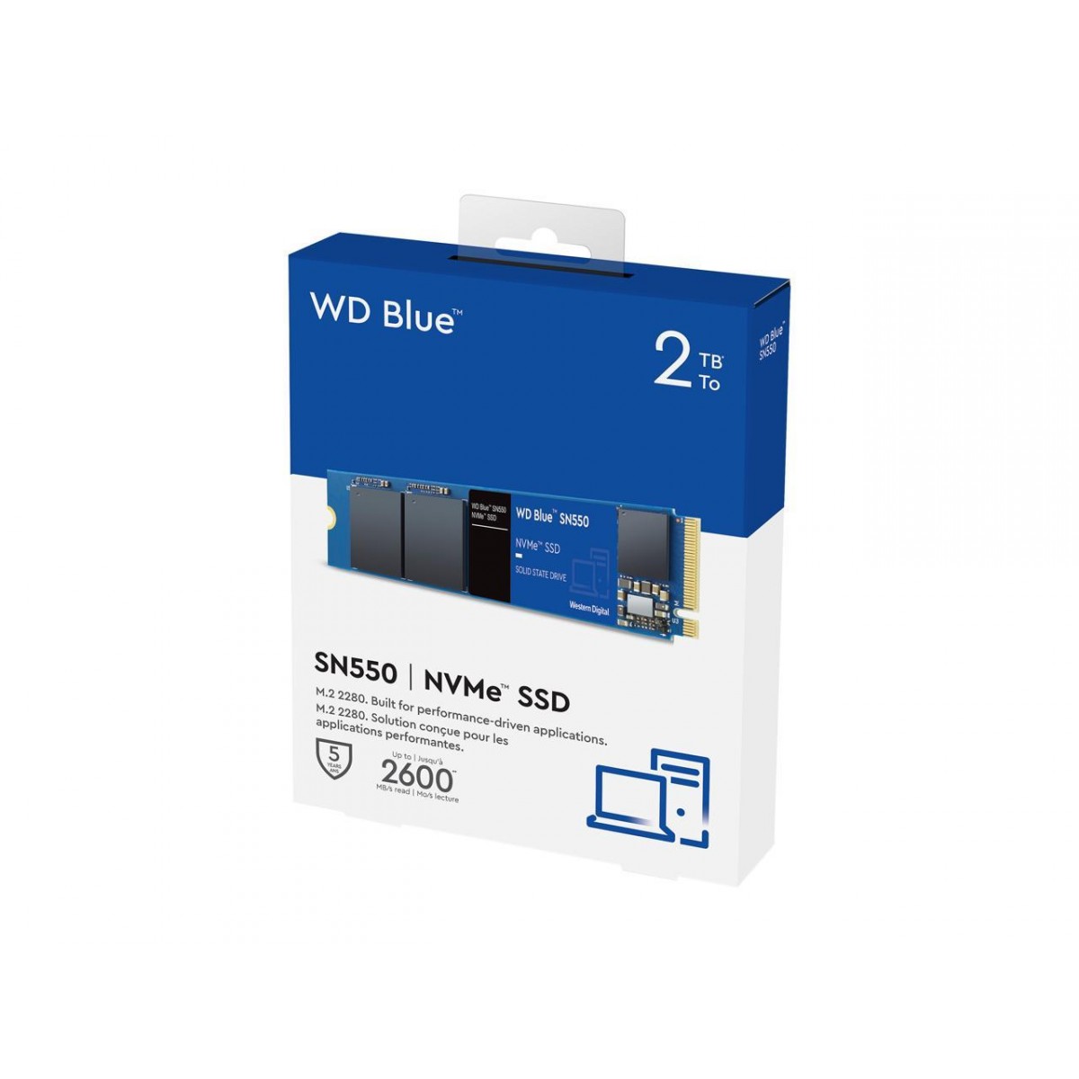SSD WD Blue SN550 NVMe M.2, 2TB, PCI-Express 3.0 3D NAND, Leitura 2600MBs e Gravação 1800MBs, WDS200T2B0C