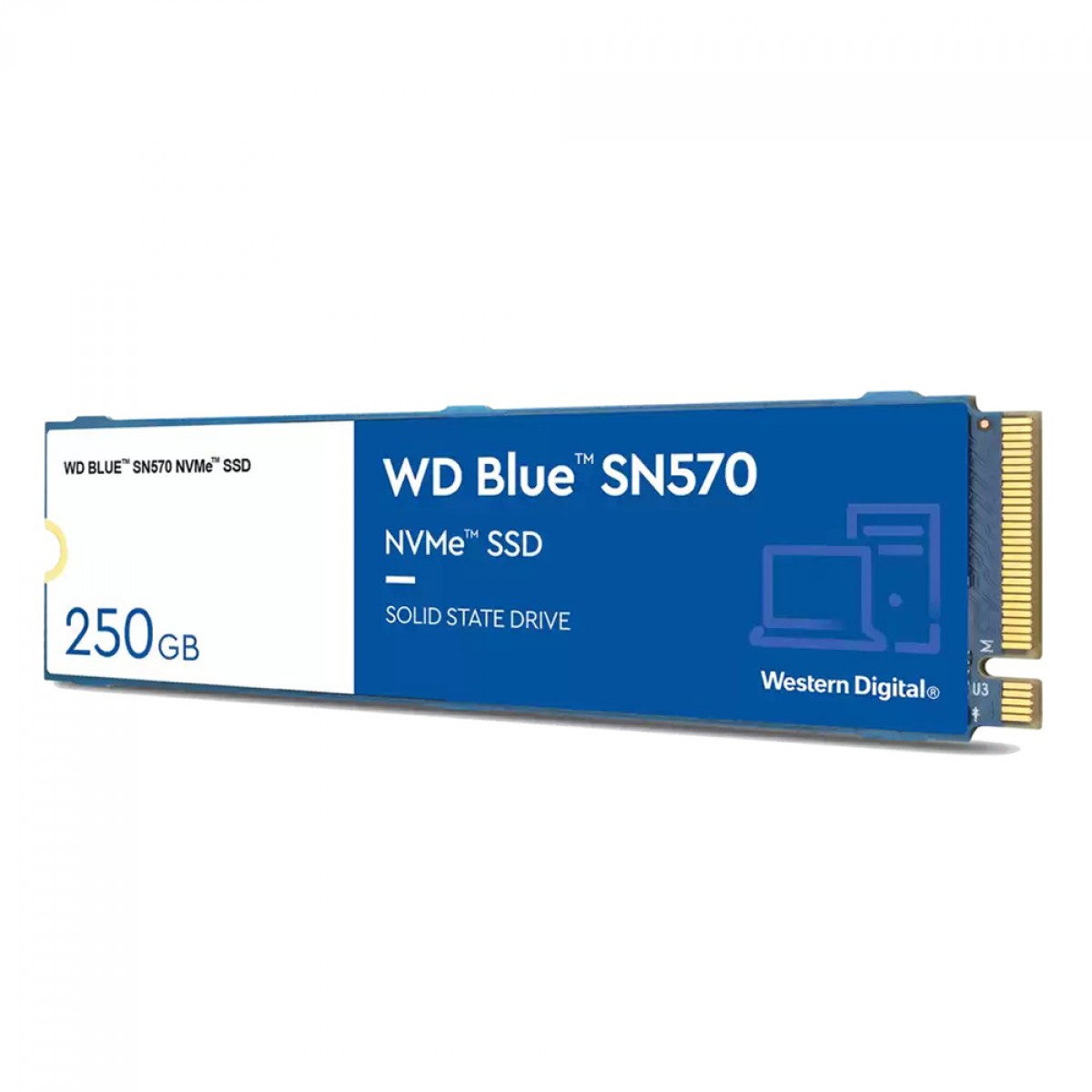 SSD WD Blue SN570 NVMe M.2, 250GB,  PCIe Gen3 x4, NVMe v1.4, Leitura 3300MBs e Gravação 1200MBs, WDS250G3B0C