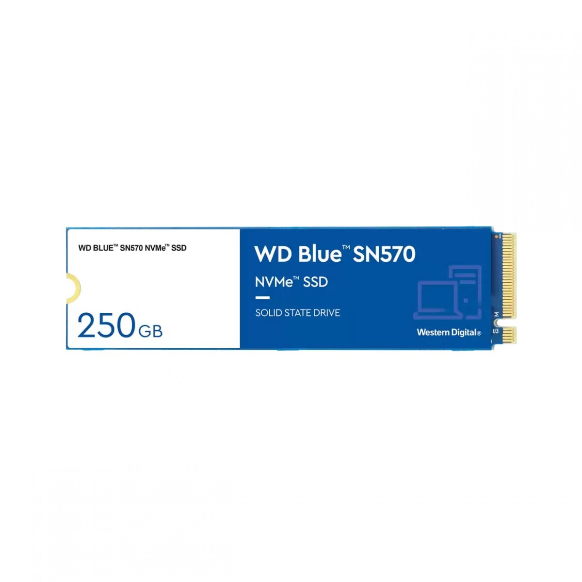 SSD WD Blue SN570 NVMe M.2, 250GB,  PCIe Gen3 x4, NVMe v1.4, Leitura 3300MBs e Gravação 1200MBs, WDS250G3B0C