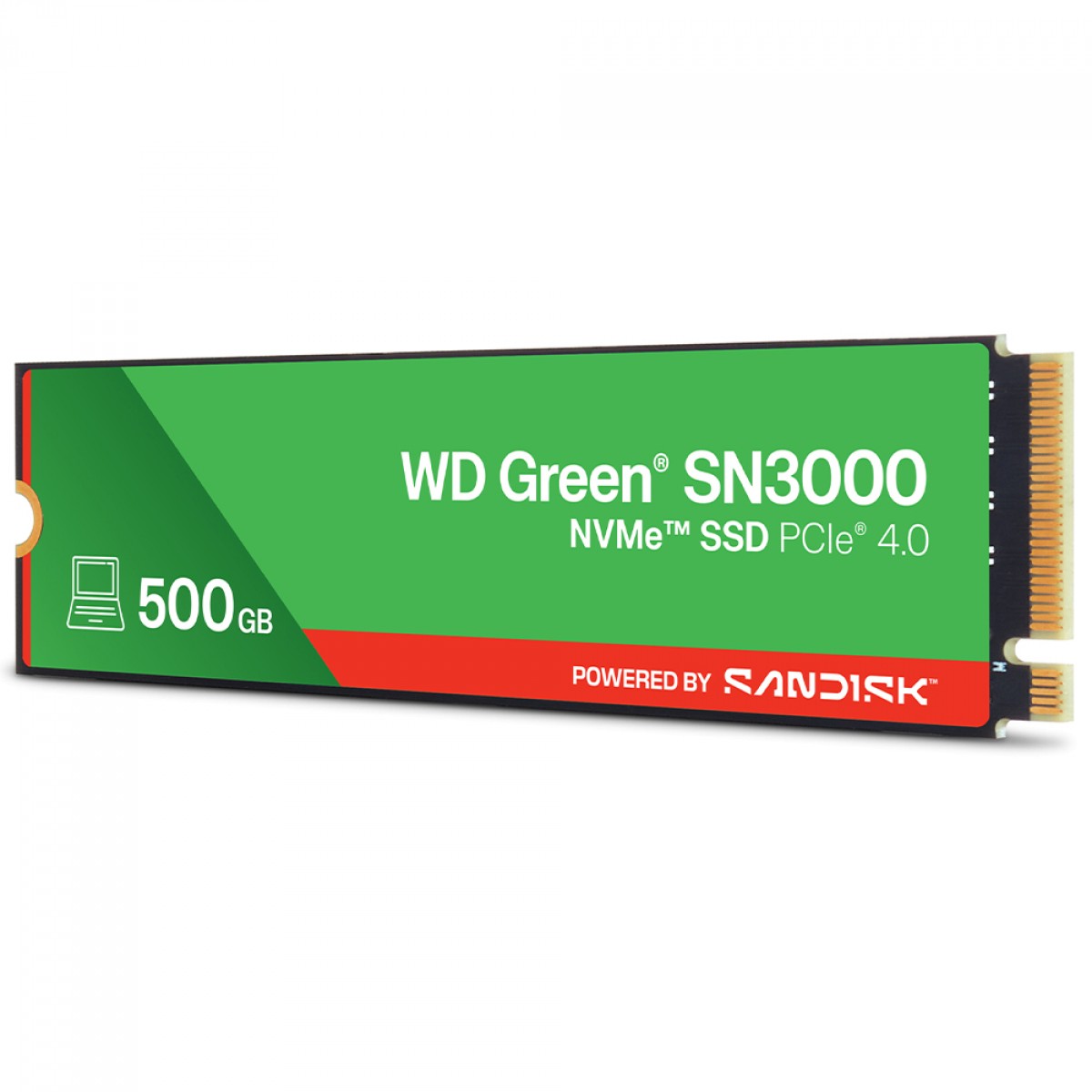 SSD WD Green SN3000, 500GB, M.2 NVMe, Leitura 5000MB/s e Gravação 4100MB/s, WDS500G4G0E