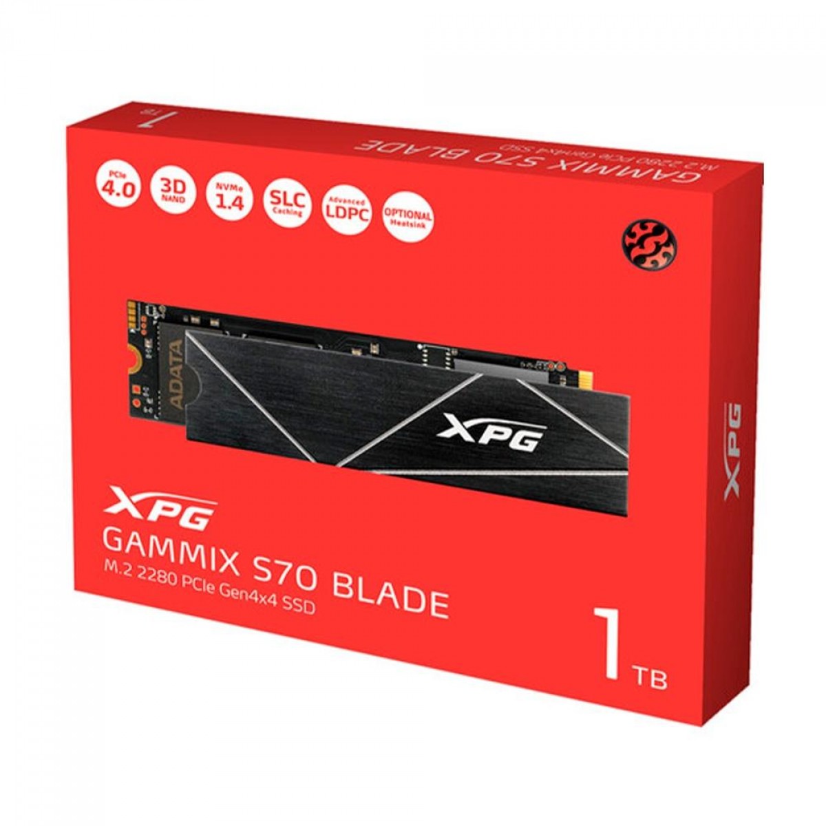 SSD XPG GAMMMIX S70 BLADE 1TB, M.2 2280 NVMe, Leitura 7400MBs e Gravação 5500MBs, AGAMMIXS70B-1T-CS