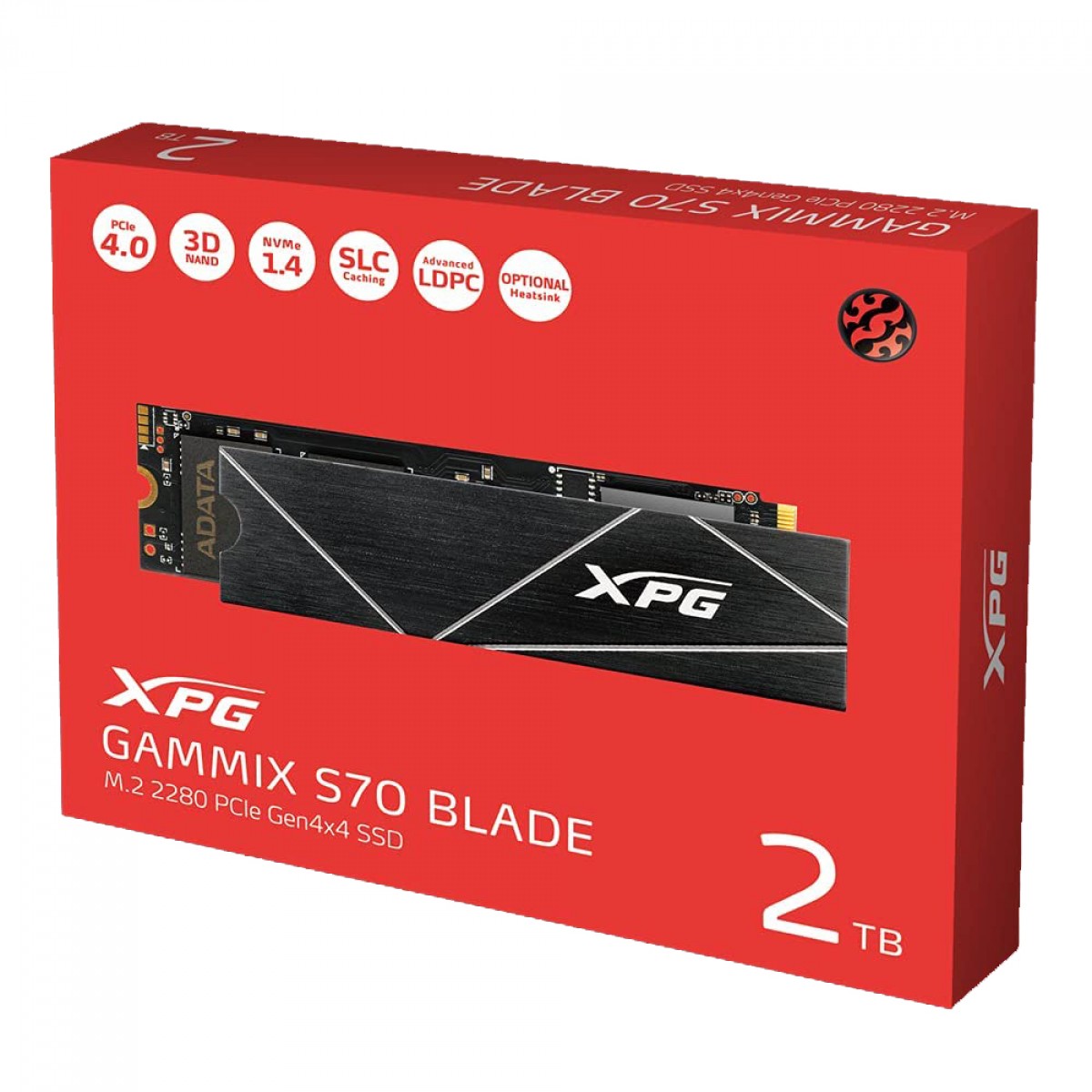SSD XPG GAMMMIX S70 BLADE 2TB, M.2 2280 NVMe, Leitura 7400MBs e Gravação 6400MBs, AGAMMIXS70B-2T-CS