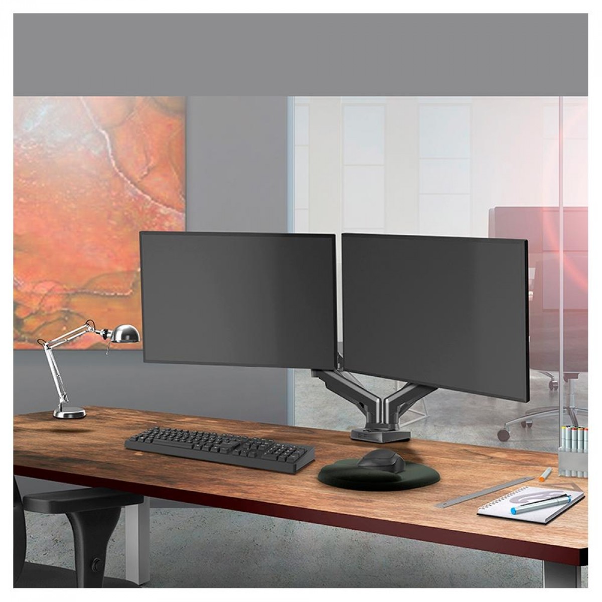 Suporte de Mesa ELG, Ergonômico, Articulado, Com Pistão, Para 2 Monitores de 17" a 35", F160N