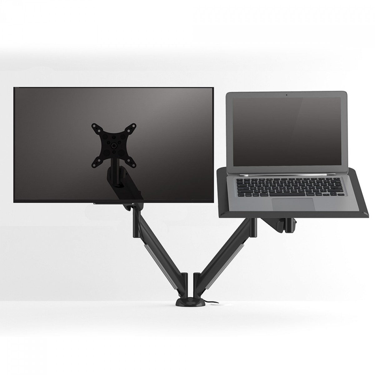 Suporte de Mesa Octoo Clipway-N1 Titanium, Articulado, Para Monitor Até 26 Pol e Notebook Até 16 Pol