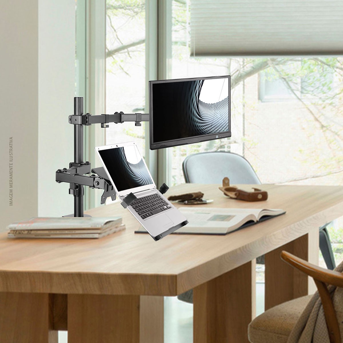 Suporte de Mesa PCyes Para Monitor e Notebook Com Articulação Dupla, PLMSMN1A