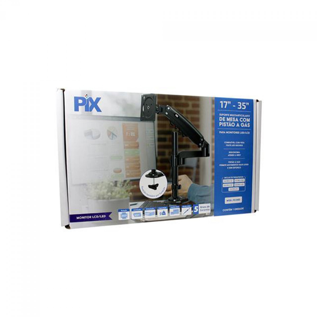 Suporte de Mesa Pix, Articulado, Com Pistão, Para Monitores de 17 Até 35 Pol, Preto, PXH-80