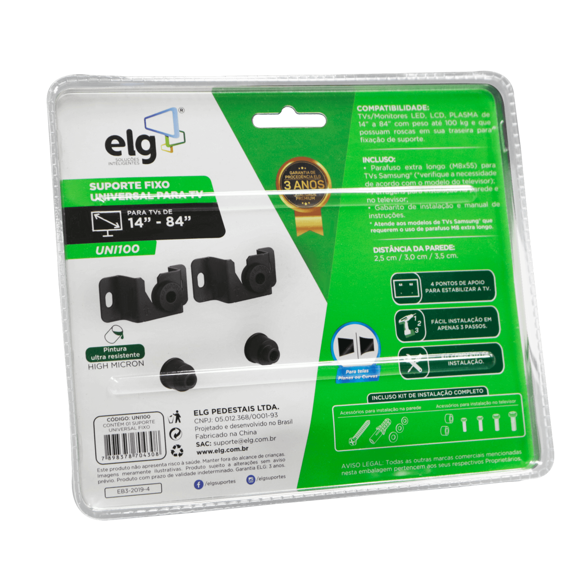 Suporte de Parede Elg, Universal, Para Monitor e TV, 14" a 84", UNI100