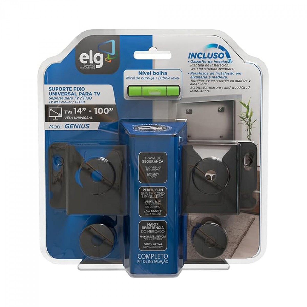 Suporte de Parede Universal ELG Genius, Fixo, Para TV de 14 à 84 Pol, Preto