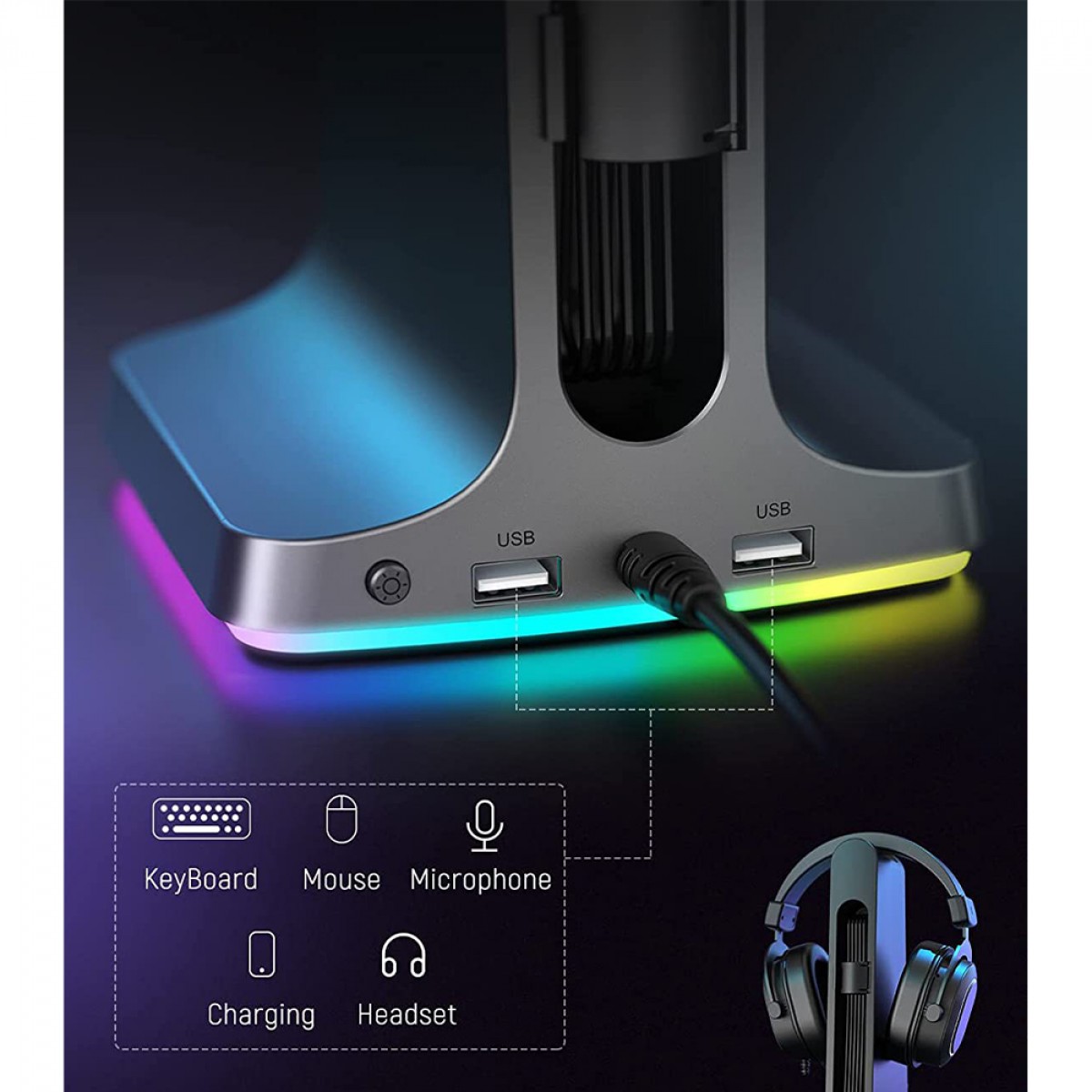 Suporte Para Headset RGB Fifine S3, Sound Light Sync, Black 