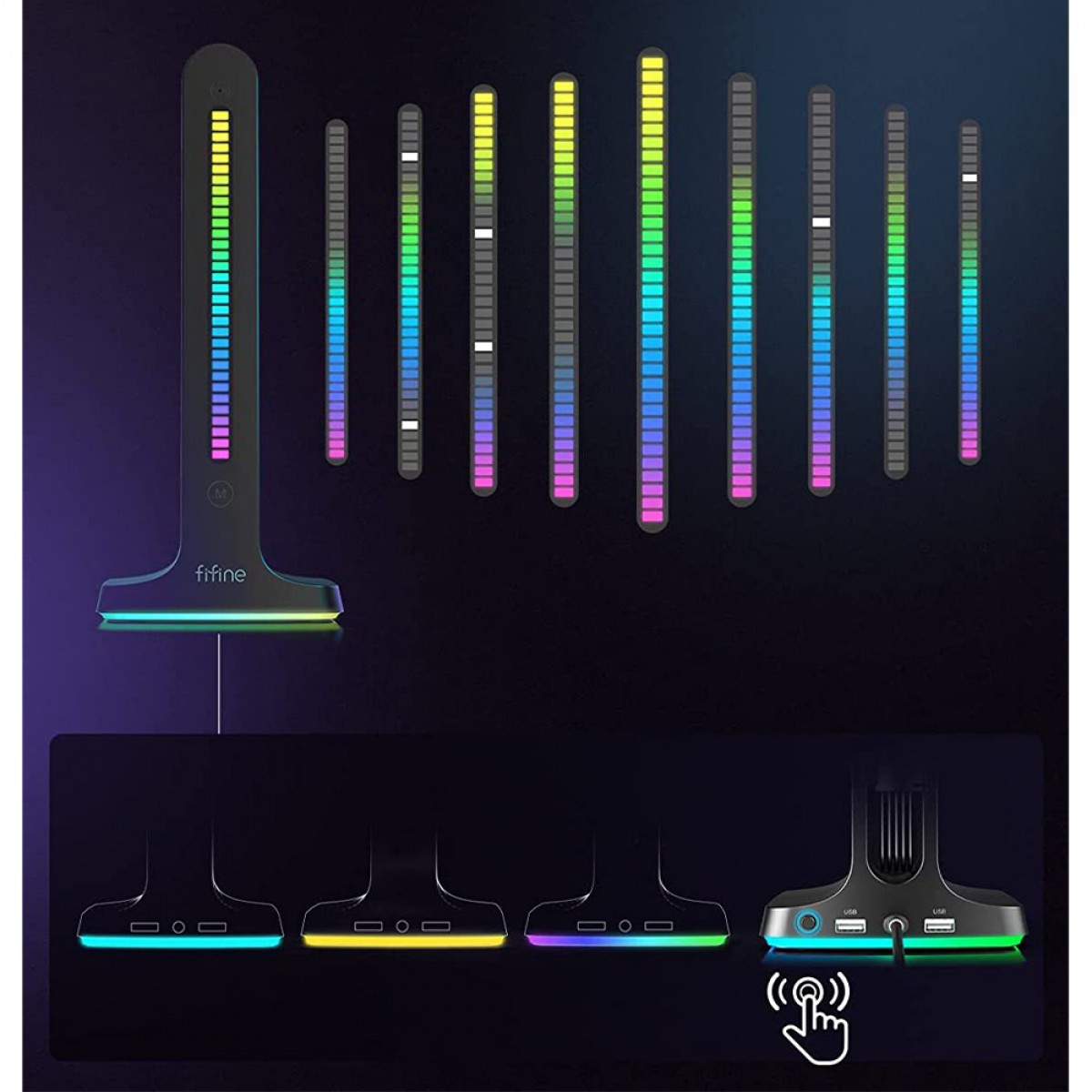 Suporte Para Headset RGB Fifine S3, Sound Light Sync, Black 