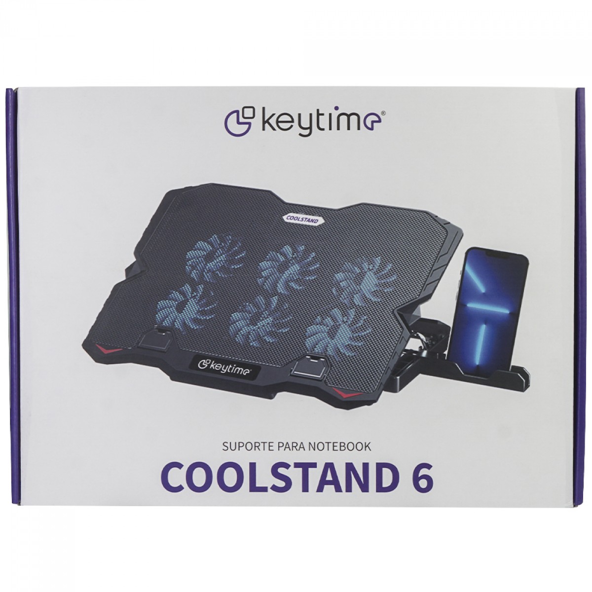 Suporte para Notebook Keytime CoolStand 6, Ajustável, Preto, Com 6 Fans, KYT00022