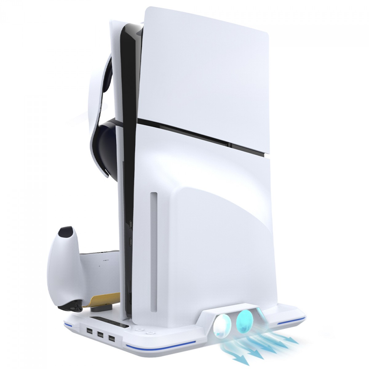 Suporte Vertical Ipega Para PS5 Slim, RGB, C/ Cooler P/ Refrigeração, Dock De Carregamento P/ Control Dualsense e Sup De Headset, Branco, PG-P5S020W