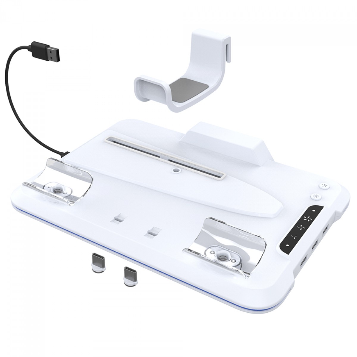 Suporte Vertical Ipega Para PS5 Slim, RGB, C/ Cooler P/ Refrigeração, Dock De Carregamento P/ Control Dualsense e Sup De Headset, Branco, PG-P5S020W