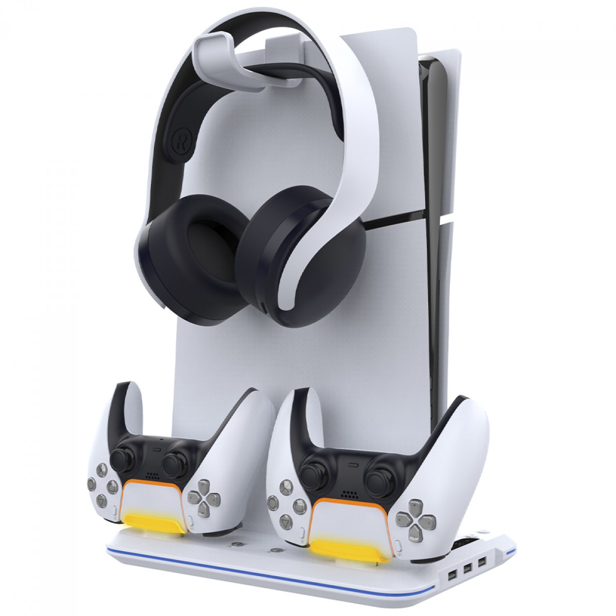 Suporte Vertical Ipega Para PS5 Slim, RGB, C/ Cooler P/ Refrigeração, Dock De Carregamento P/ Control Dualsense e Sup De Headset, Branco, PG-P5S020W