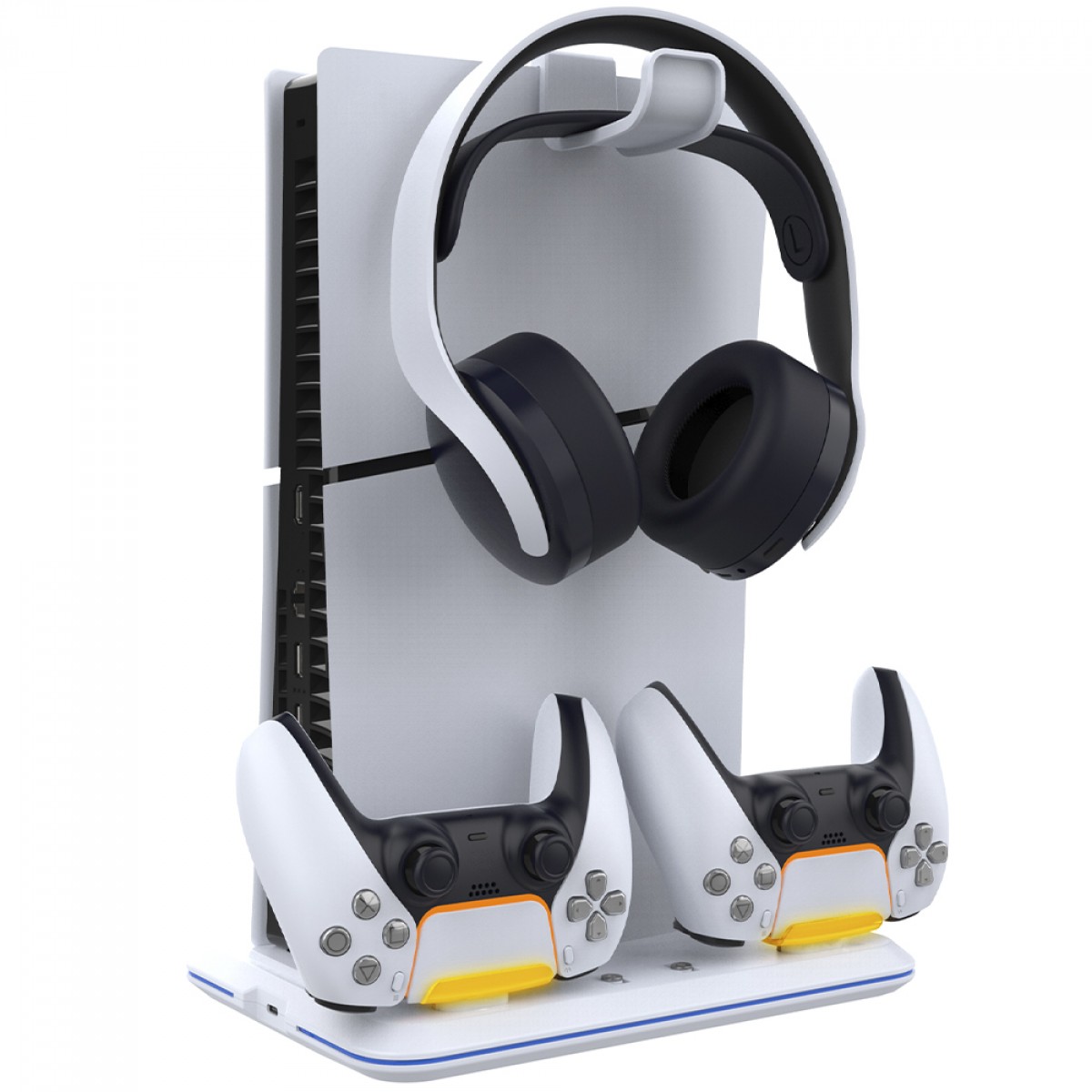 Suporte Vertical Ipega Para PS5 Slim, RGB, C/ Cooler P/ Refrigeração, Dock De Carregamento P/ Control Dualsense e Sup De Headset, Branco, PG-P5S020W