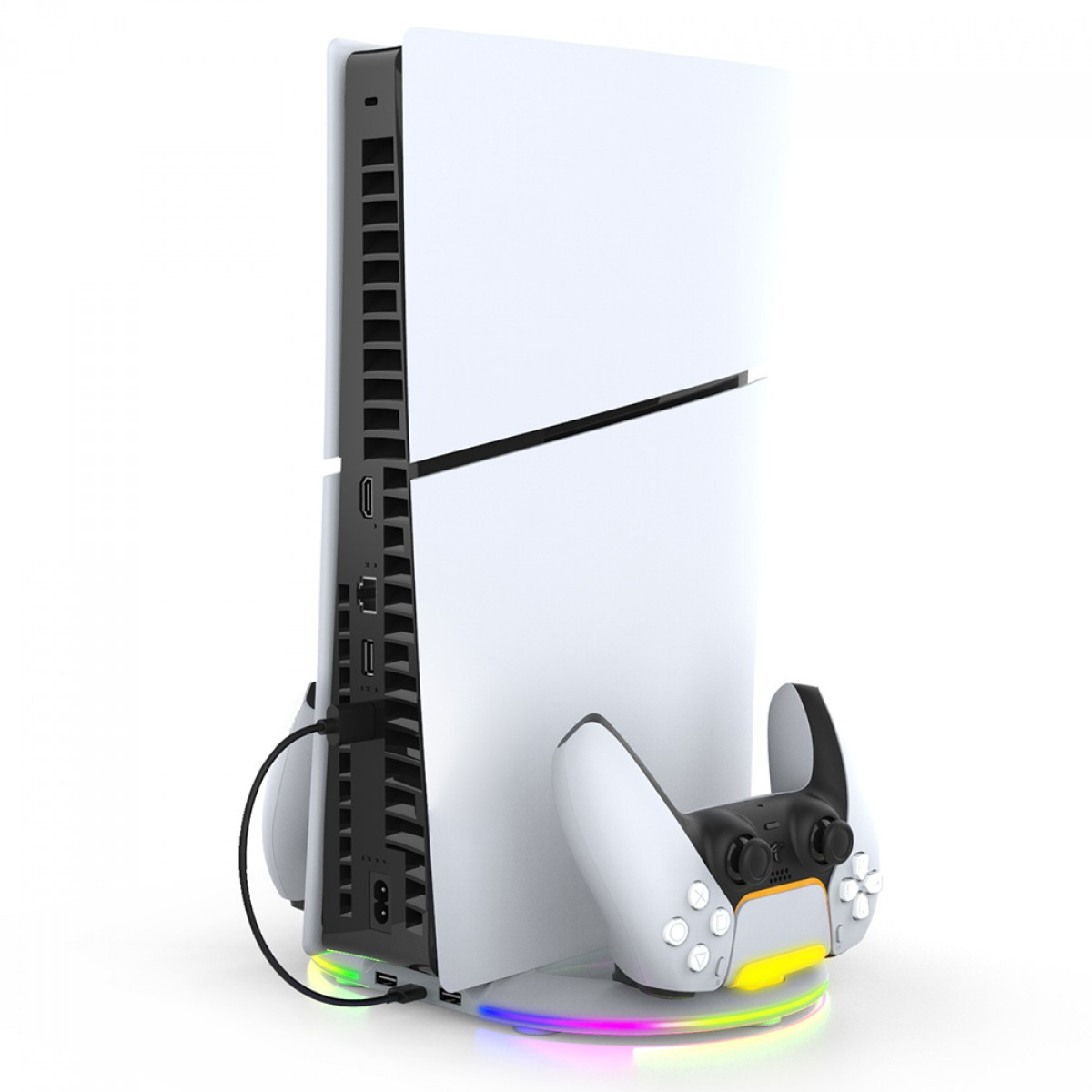 Suporte Vertical Ipega Para PS5 Slim, RGB, Com Dock De Carregamento Para Controle Dualsense e Suporte De Headset, Branco, PG-P5S045