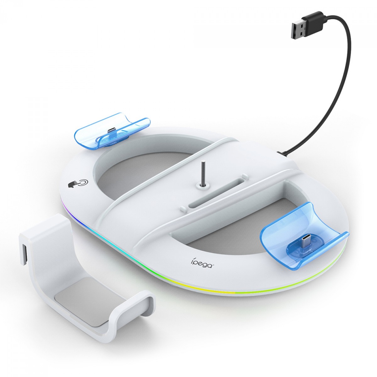 Suporte Vertical Ipega Para PS5 Slim, RGB, Com Dock De Carregamento Para Controle Dualsense e Suporte De Headset, Branco, PG-P5S045