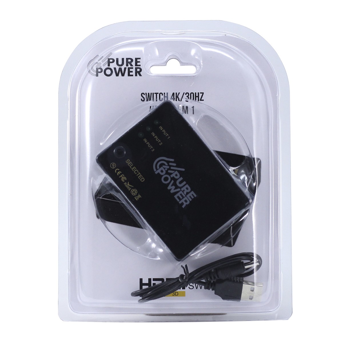 Switch HDMI 3 em 1, 4K, 30Hz, Pure Power, PP-SWT-001
