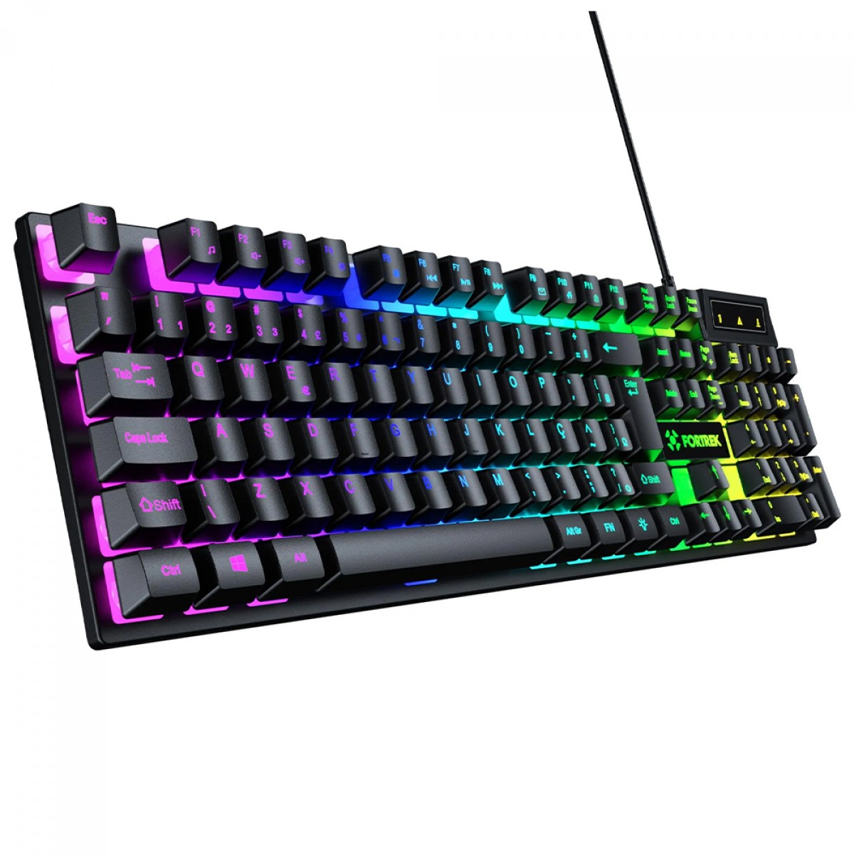 Teclado Gamer Fortrek Fearless 100, Rainbow, Membrana, Full Size, ABNT2, Preto