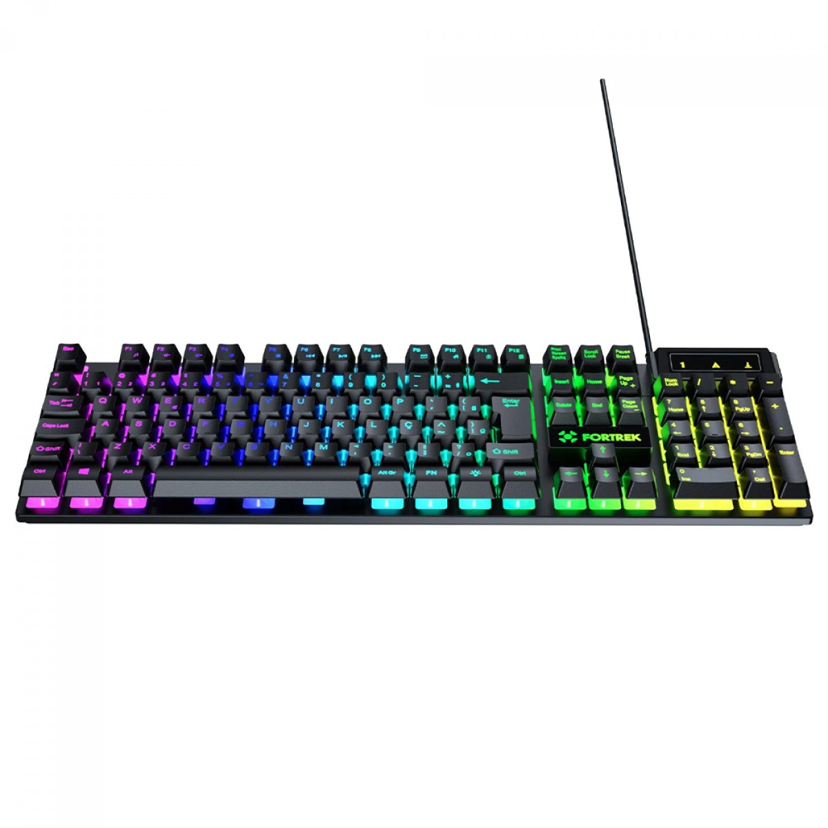 Teclado Gamer Fortrek Fearless 100, Rainbow, Membrana, Full Size, ABNT2, Preto