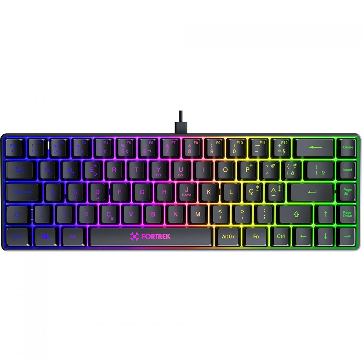 Teclado Gamer Fortrek Fearless 65, Rainbow, Membrana, ABNT2, Preto