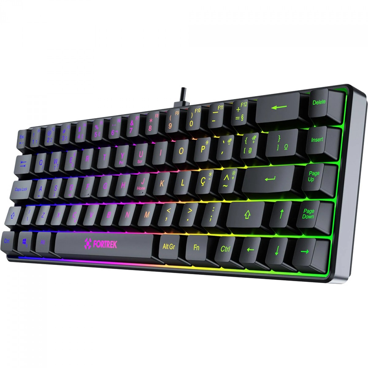 Teclado Gamer Fortrek Fearless 65, Rainbow, Membrana, ABNT2, Preto